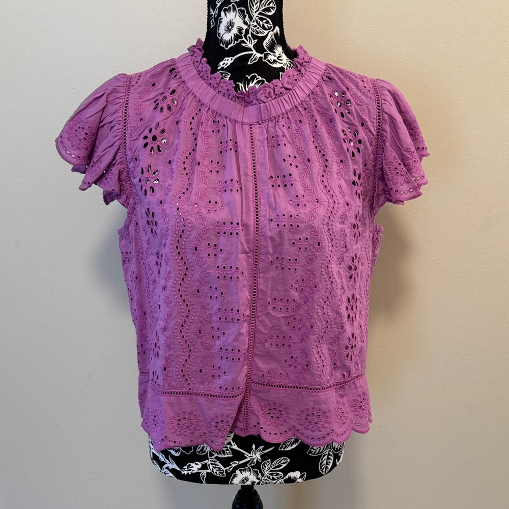 Jennifer & Grace Purple Eyelet Ruffle Sleeve Top